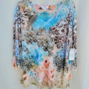 Time and Tru sz 22 coral and blue top